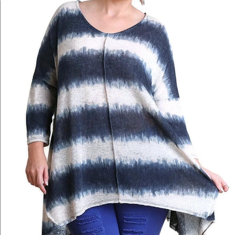 Umgee Tie Dye Striped Tunic, Navy